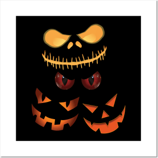 Scary Jack-O-Lantern Halloween Pumpkin Posters and Art